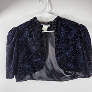 Vtg Gunne Sax Jessica McClintock‎ Velvet Floral Puff Sleeve Bolero Shrug Jacket